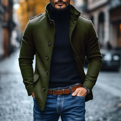 Men's Casual Wool Blend Lapel Single-breasted Slim Short Coat 