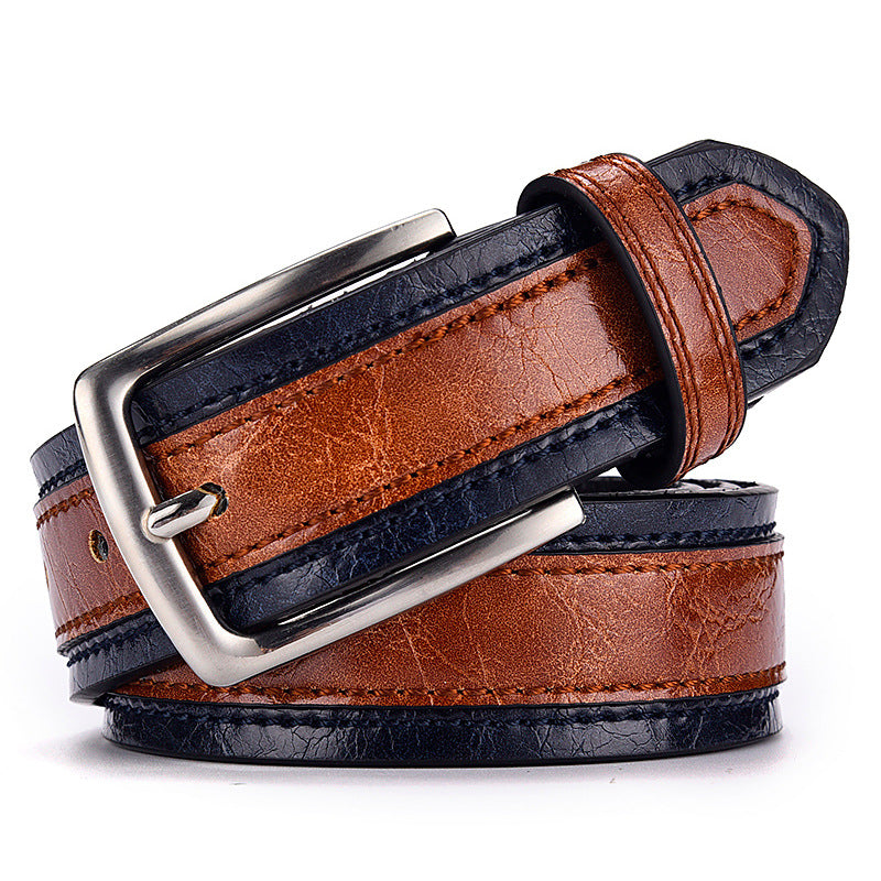 Men's Vintage Colorblock Pin Buckle Leather Belt