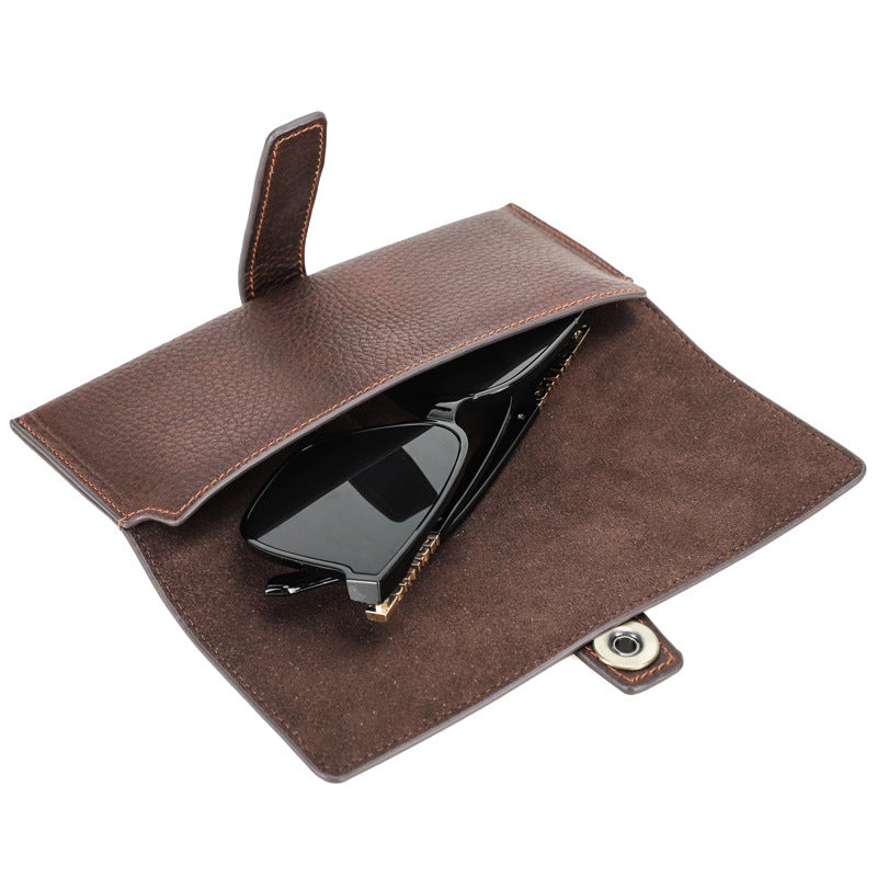 Men's Portable Handmade Top Layer Cowhide Magnetic Buckle Glasses Storage Bag 