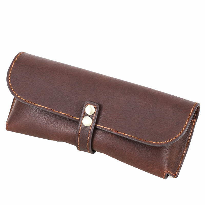 Men's Portable Travel Commuting Top Layer Cowhide Glasses Storage Bag 