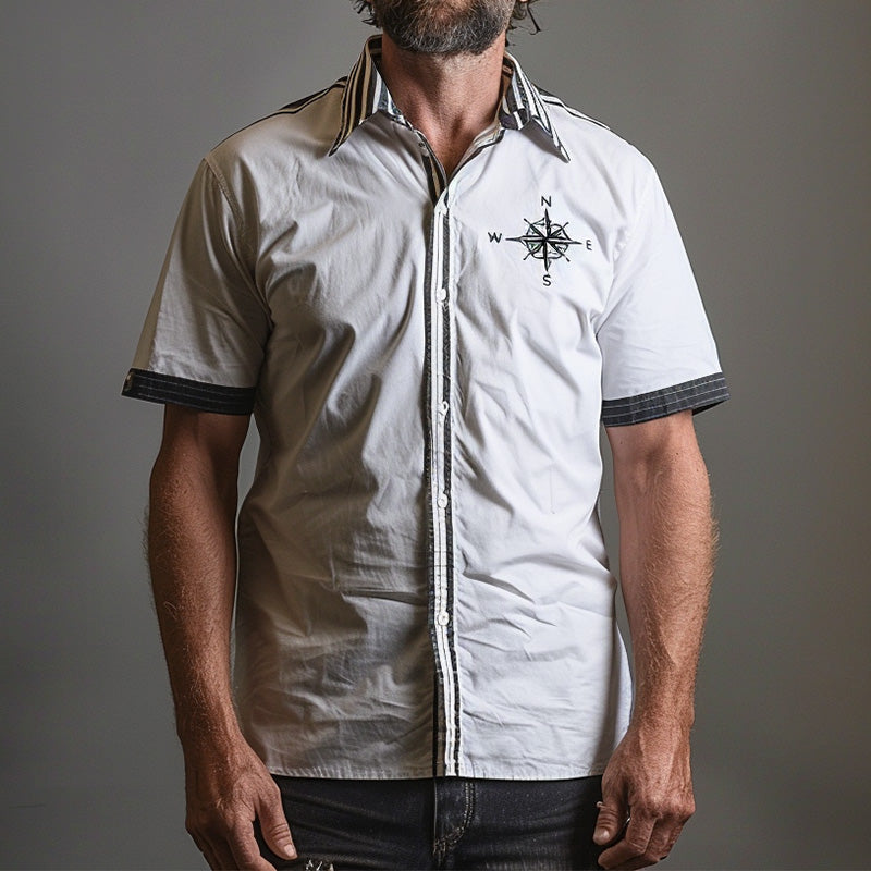 Men's Compass Printed Simple Short Sleeve Shirt 