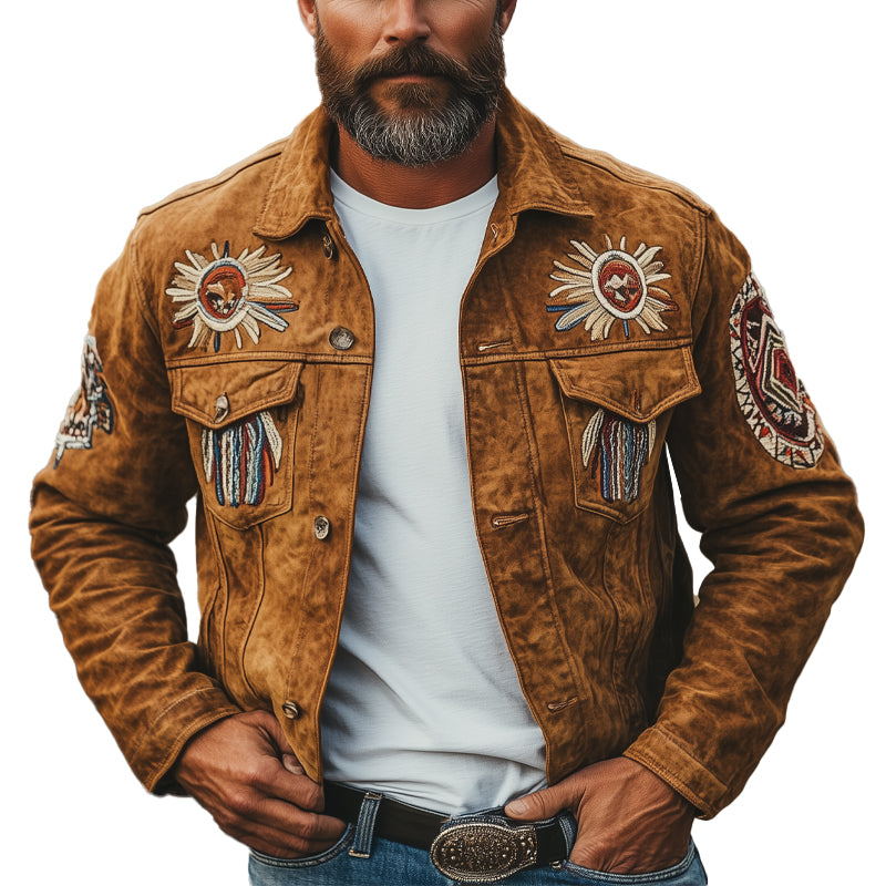 Men's Vintage Embroidered Suede Light Jacket 