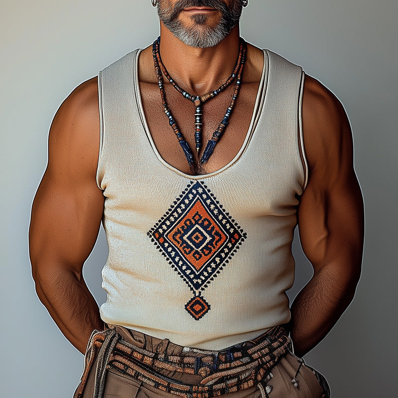 Men's Geometric Embroidered Casual Tank Top 