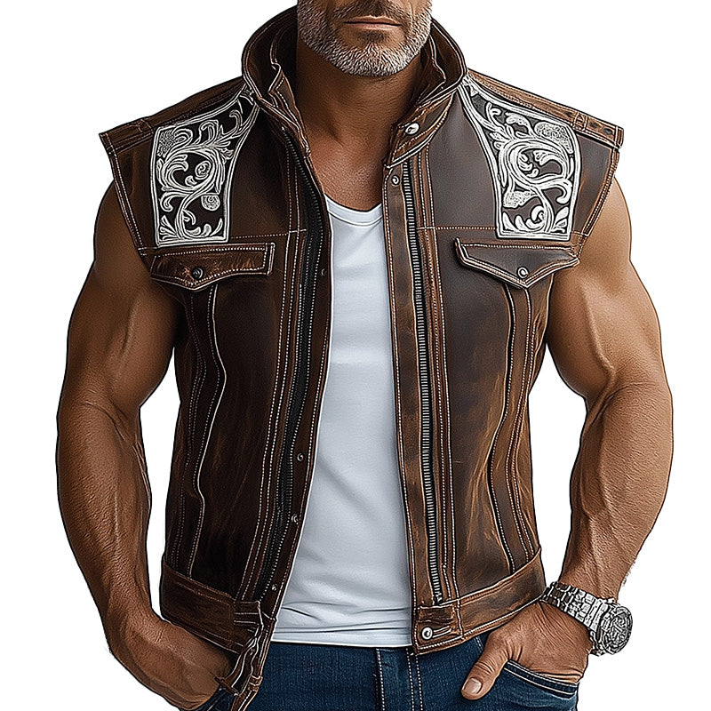 Men's Leather Embroidered Personalized Vest 