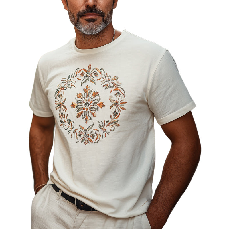 Men's Casual Cotton Embroidered Short Sleeve T-Shirt 