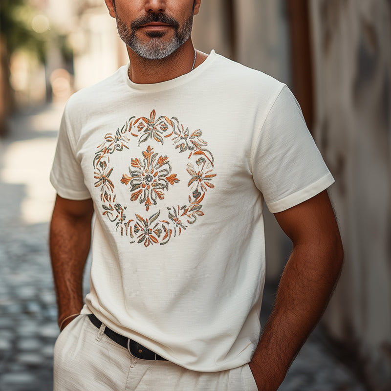 Men's Casual Cotton Embroidered Short Sleeve T-Shirt 