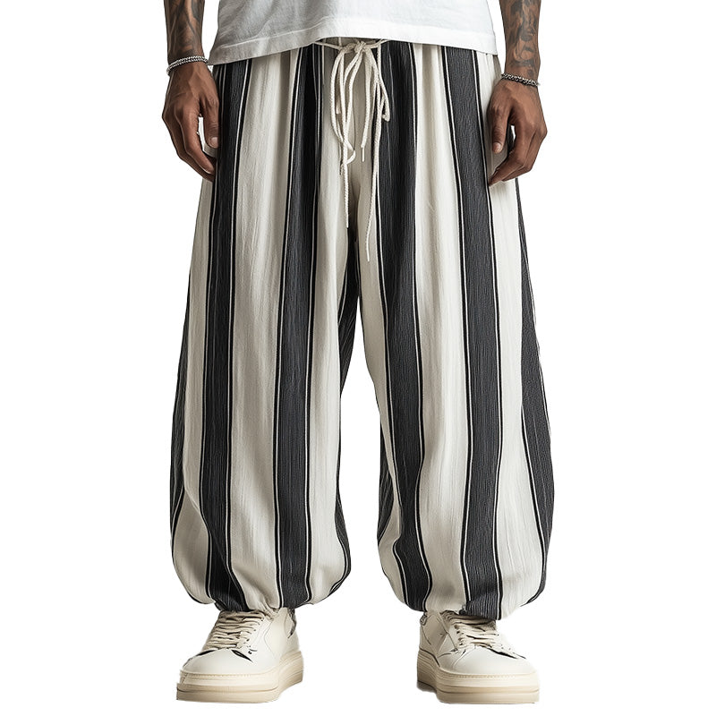 Men's Black And White Wide Striped Casual Trousers 