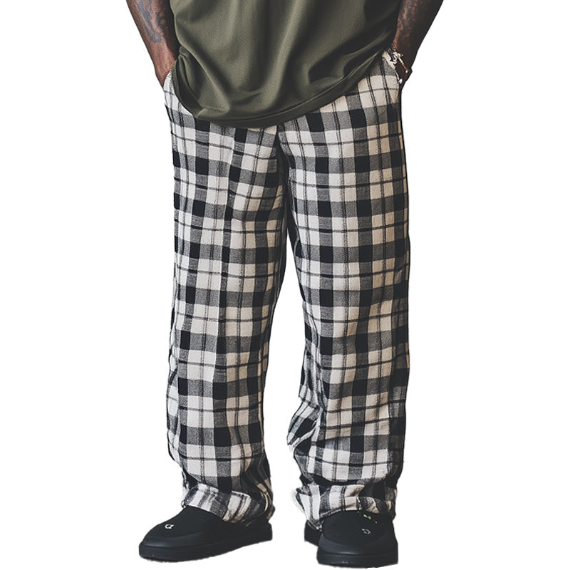 Men's Check Print Linen Casual Trousers 