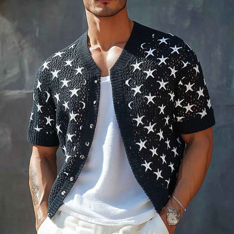Men's Star Jacquard Short Sleeve Knit Shirt ASW3170C1X