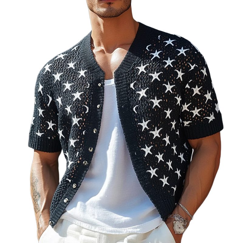 Men's Star Jacquard Short Sleeve Knit Shirt ASW3170C1X