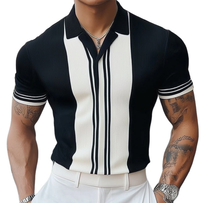Men's Summer Classic Black and White Knitted Short Sleeve T-Shirt ASW3125C3U