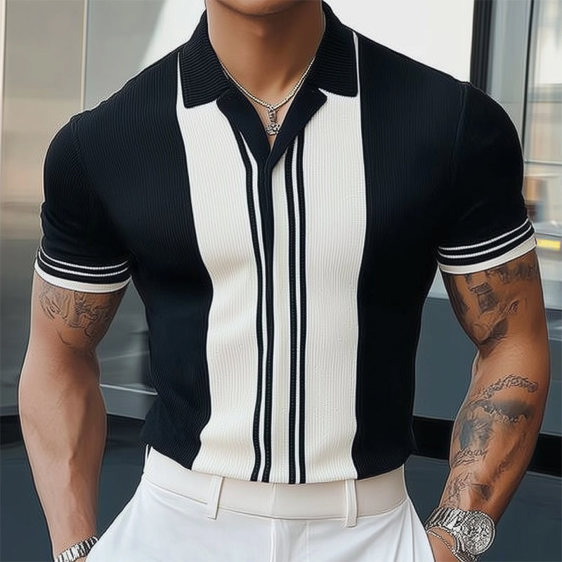 Men's Summer Classic Black and White Knitted Short Sleeve T-Shirt ASW3125C3U