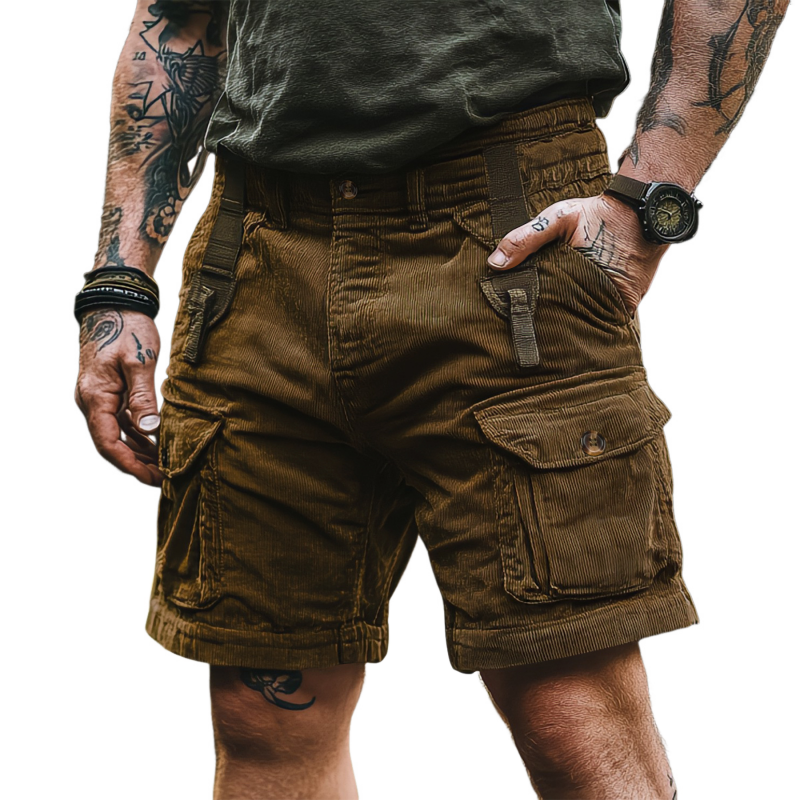 Men’s Casual Outdoor Corduroy Multi-Pocket Cargo Shorts 