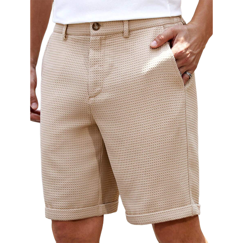 Men's Solid Waffle Plain Casual Shorts 