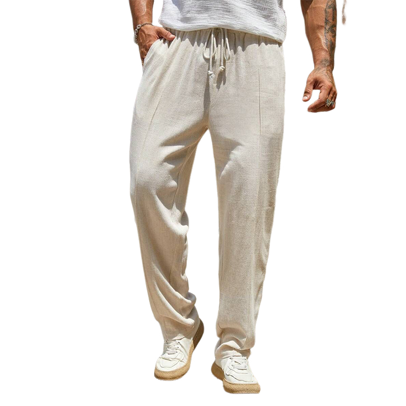 Men's Casual Solid Color Cotton And Linen Pants 