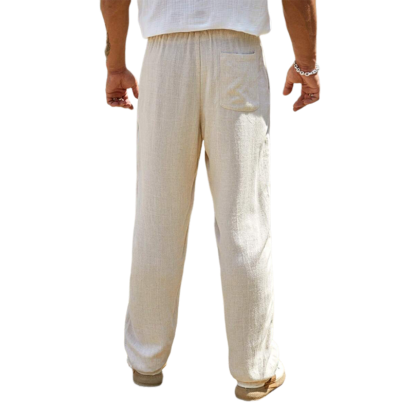 Men's Casual Solid Color Cotton And Linen Pants 