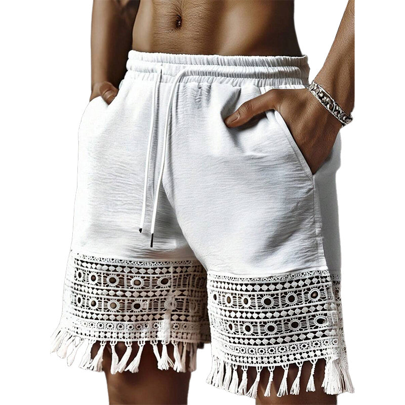 Men's Cotton And Linen Lace Patchwork Shorts 
