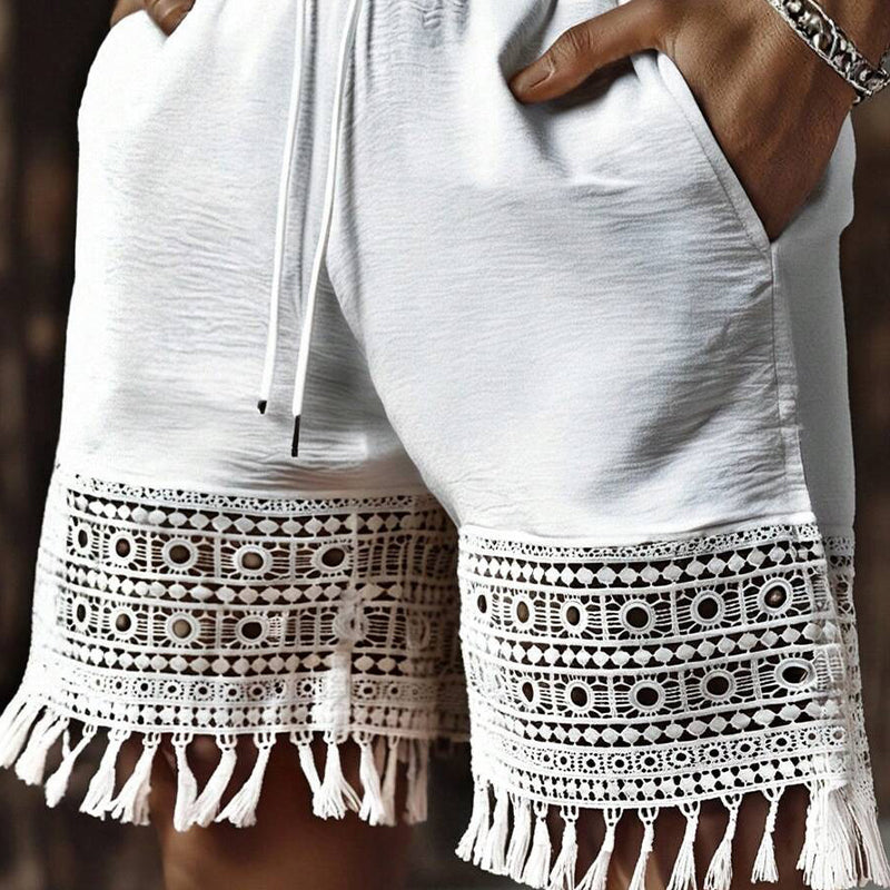 Men's Cotton And Linen Lace Patchwork Shorts 