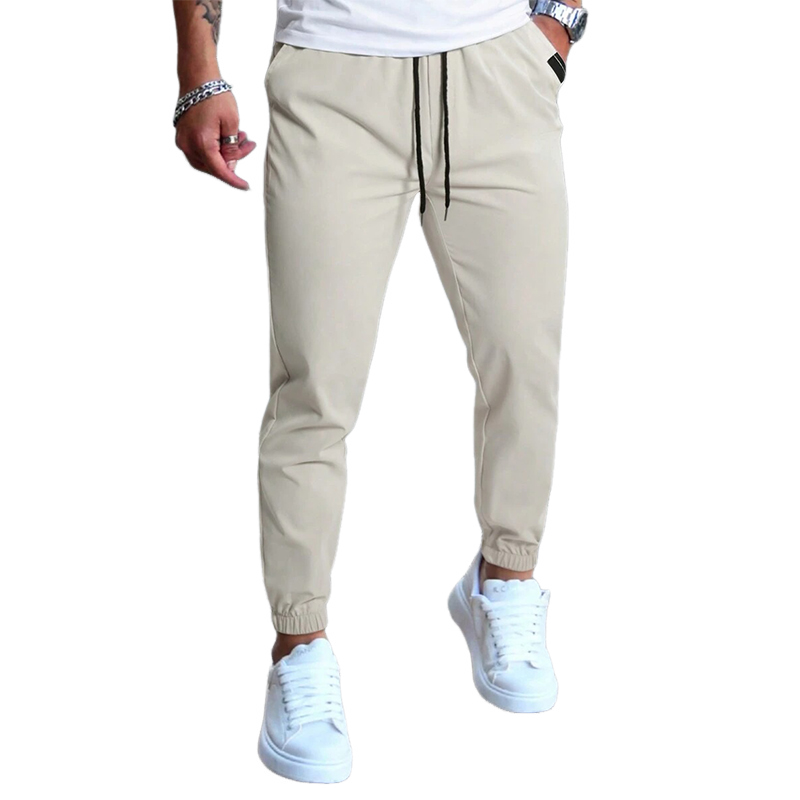 Men's Solid Color Elastic Waist Casual Pants 