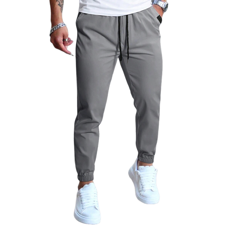 Men's Solid Color Elastic Waist Casual Pants 