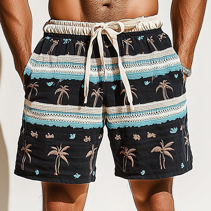 Men's Woven Patchwork Embroidery Casual Sports Shorts 