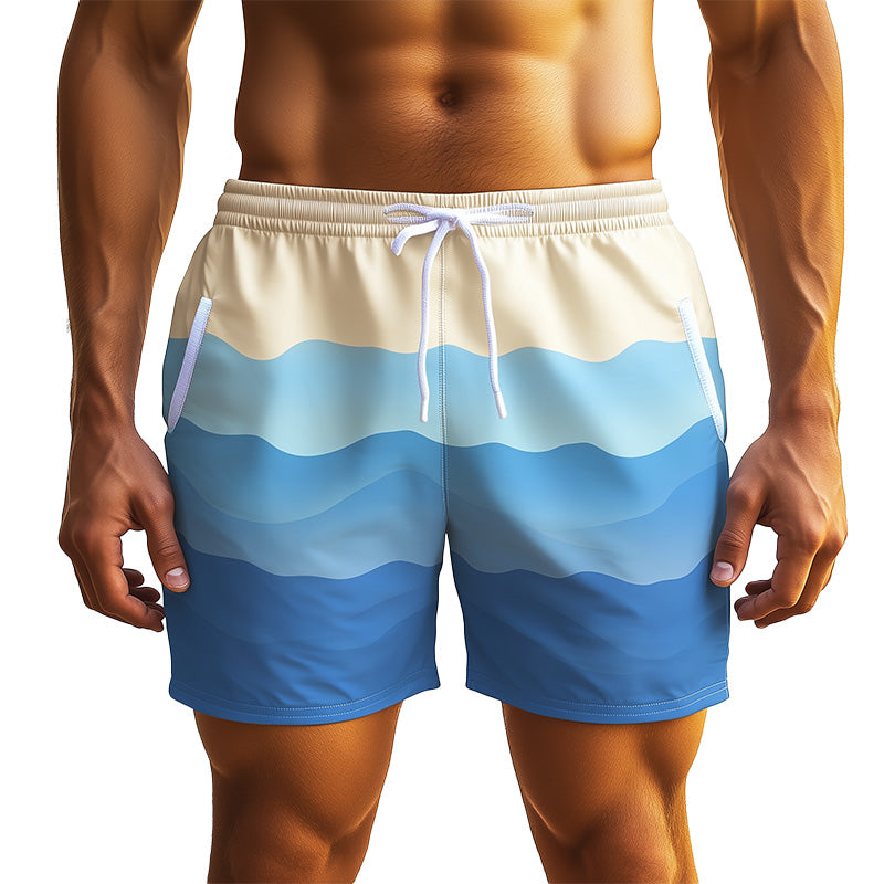 Men's Fashion Wave Striped Casual Sports Shorts 
