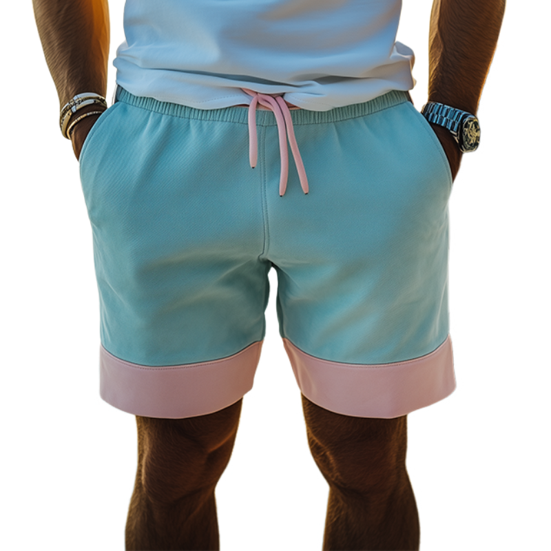 Men's Spring and Summer Fashion Casual Elastic Waist Suede Beach Shorts 