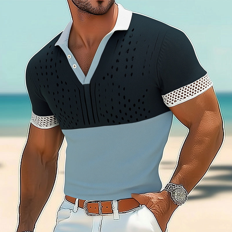 Men's Summer Fashion V-neck Colorblock Knitted T-shirt ASW0780D6U
