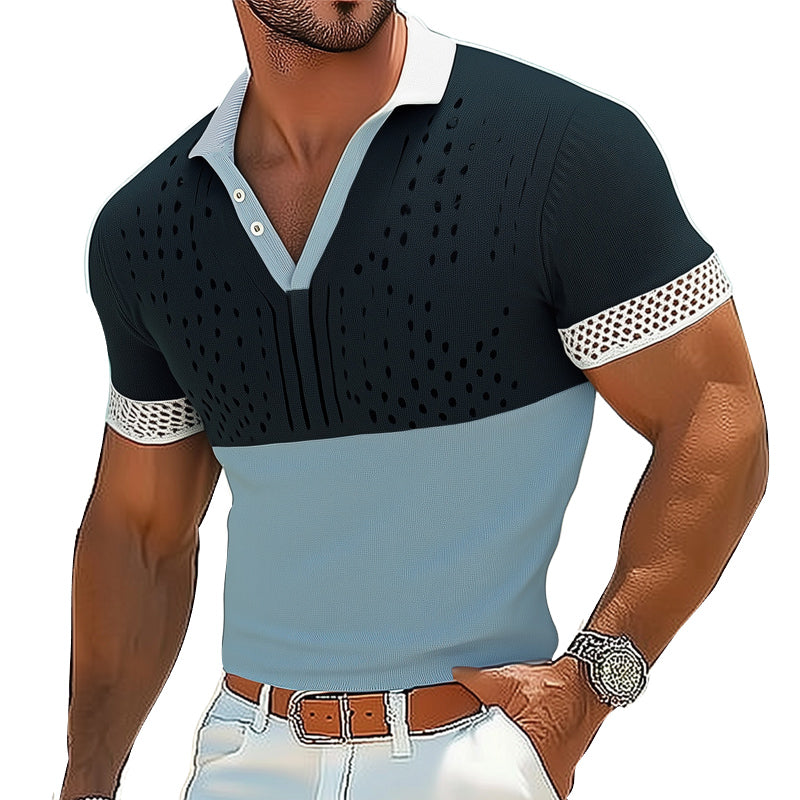 Men's Summer Fashion V-neck Colorblock Knitted T-shirt ASW0780D6U