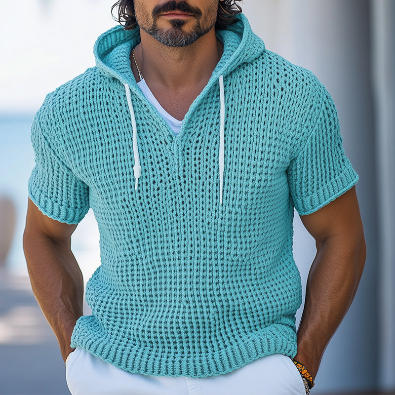 Men's Spring Fashion Woven Slim Fit Hooded Short Sleeve T-Shirt ASW0817D7P