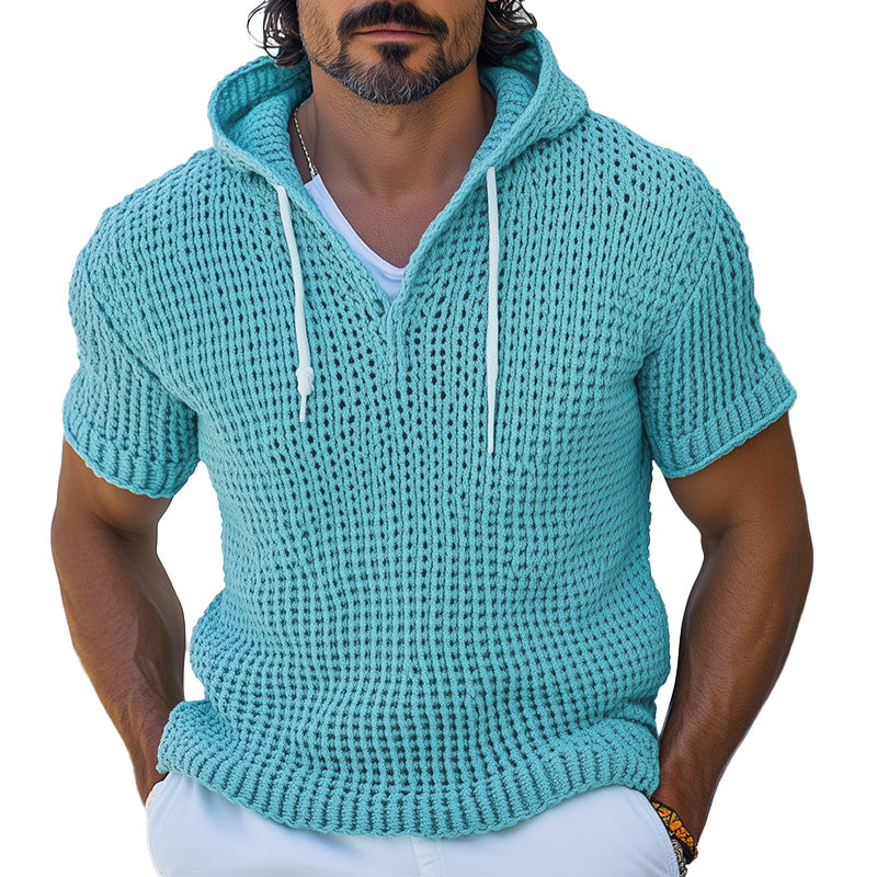 Men's Spring Fashion Woven Slim Fit Hooded Short Sleeve T-Shirt ASW0817D7P