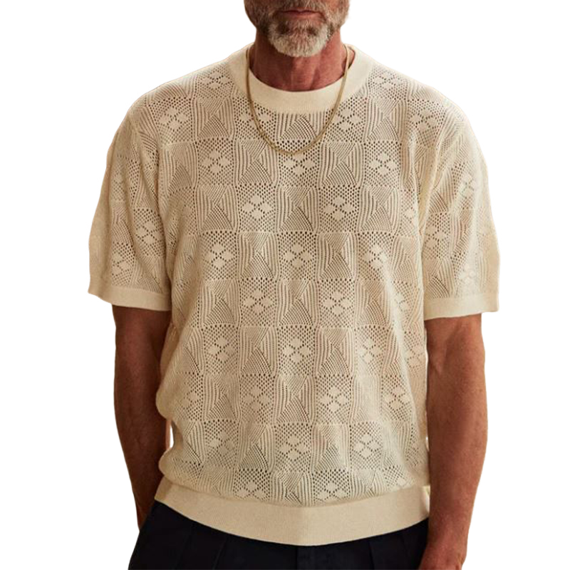 Men's Spring and Summer Fashion Casual Round Neck Exquisite Knitted Short-sleeved T-shirt ASW0976D9K
