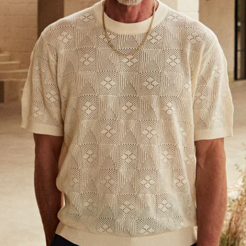 Men's Spring and Summer Fashion Casual Round Neck Exquisite Knitted Short-sleeved T-shirt ASW0976D9K