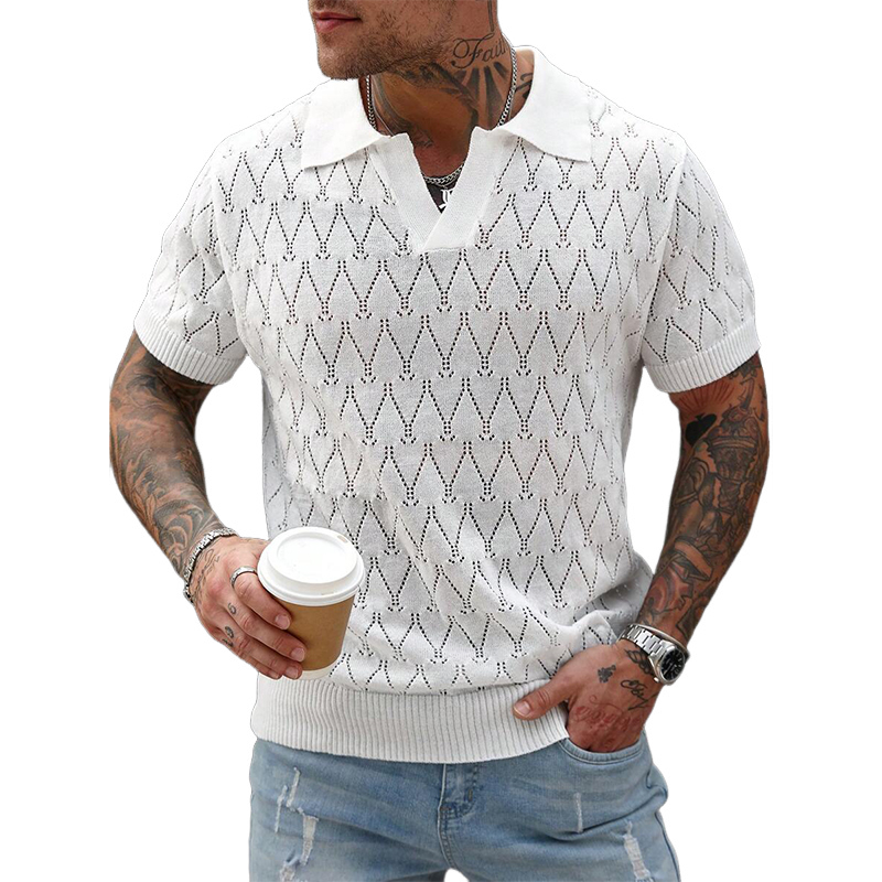 Men's Solid Color Casual Knitted Short Sleeve POLO Shirt 