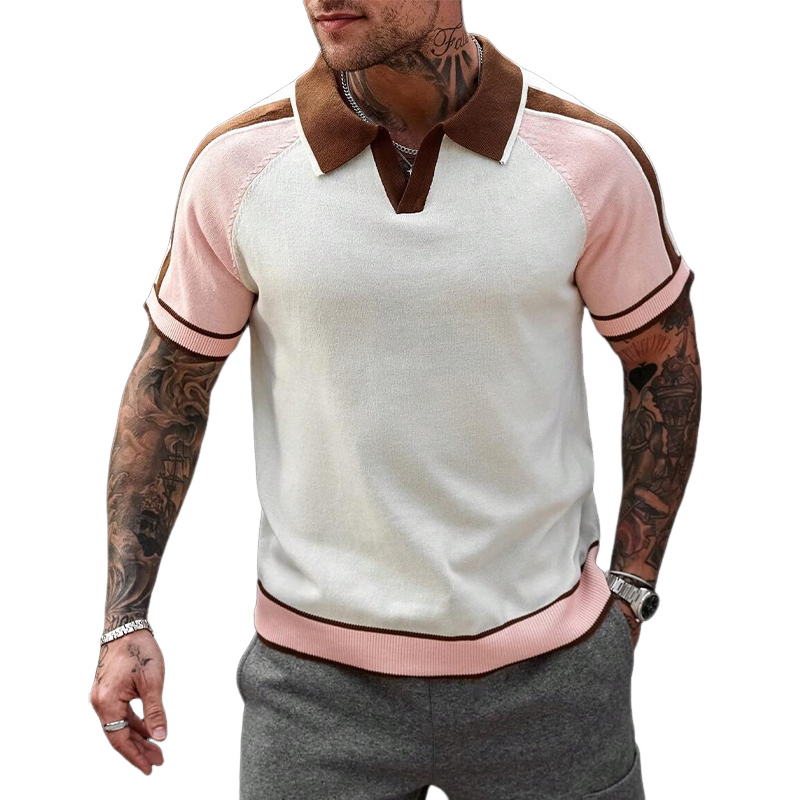 Men's Contrast Color Short Sleeve Casual POLO Shirt