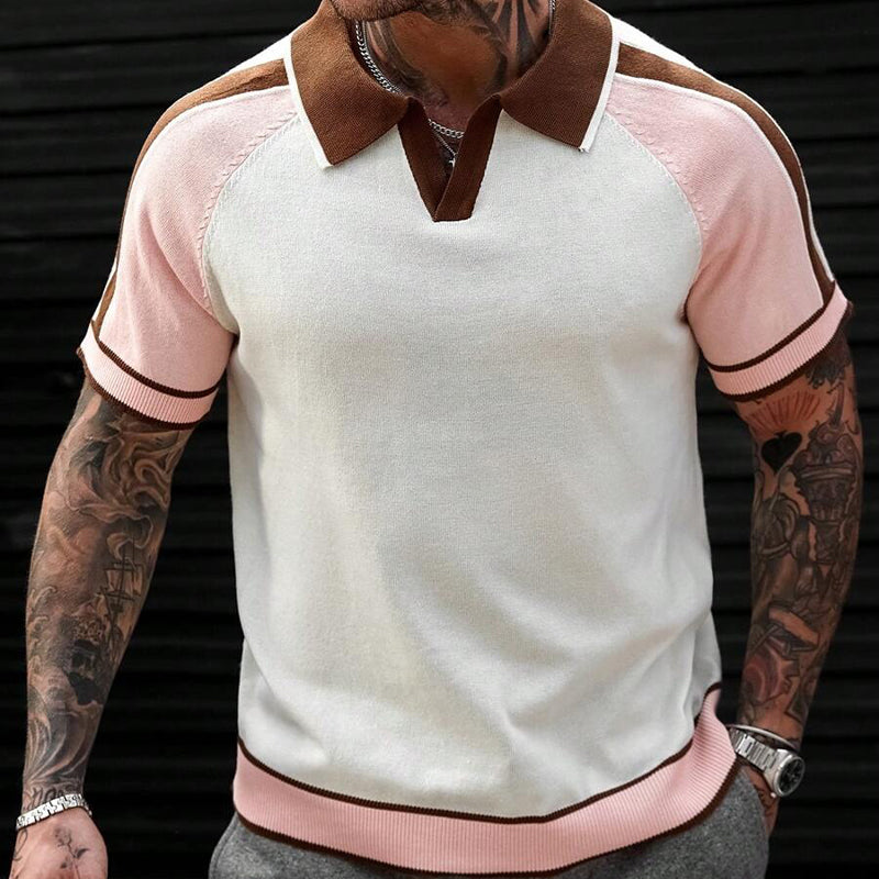 Men's Contrast Color Short Sleeve Casual POLO Shirt