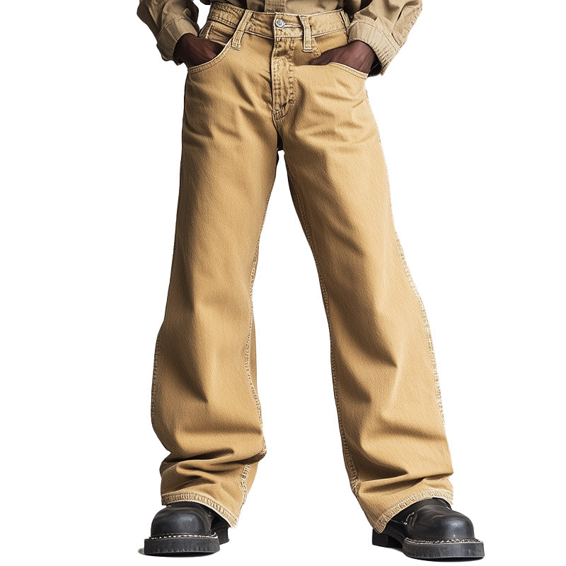 Men's Spring Retro Simple Solid Color Denim Casual Pants 