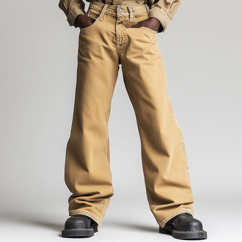 Men's Spring Retro Simple Solid Color Denim Casual Pants 