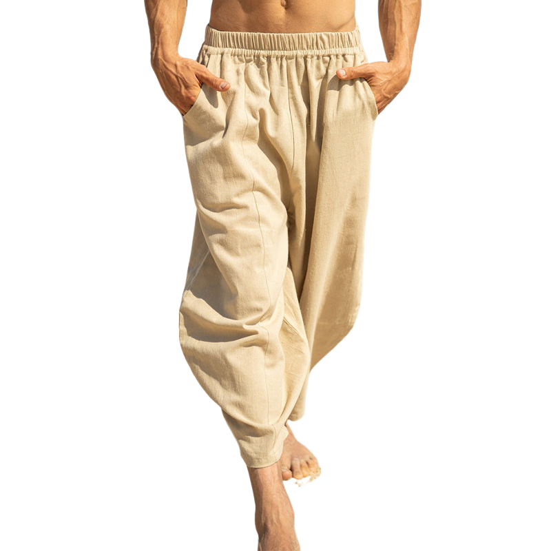 Men's Cotton And Linen Solid Color Casual Loose Pants