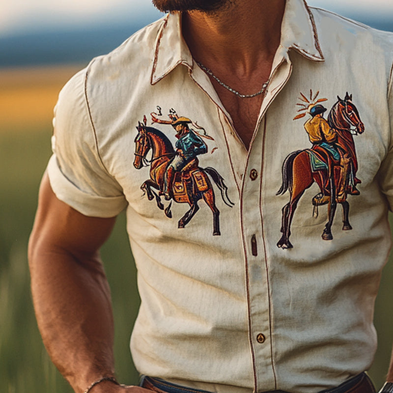 Men's Western Denim Casual Vintage Short-Sleeve Shirt 