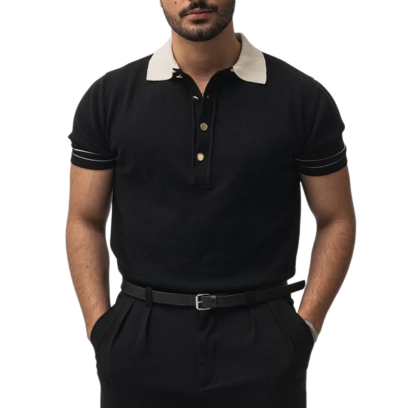 Men's Fashion Colorblock Lapel Short Sleeve Polo Shirt 