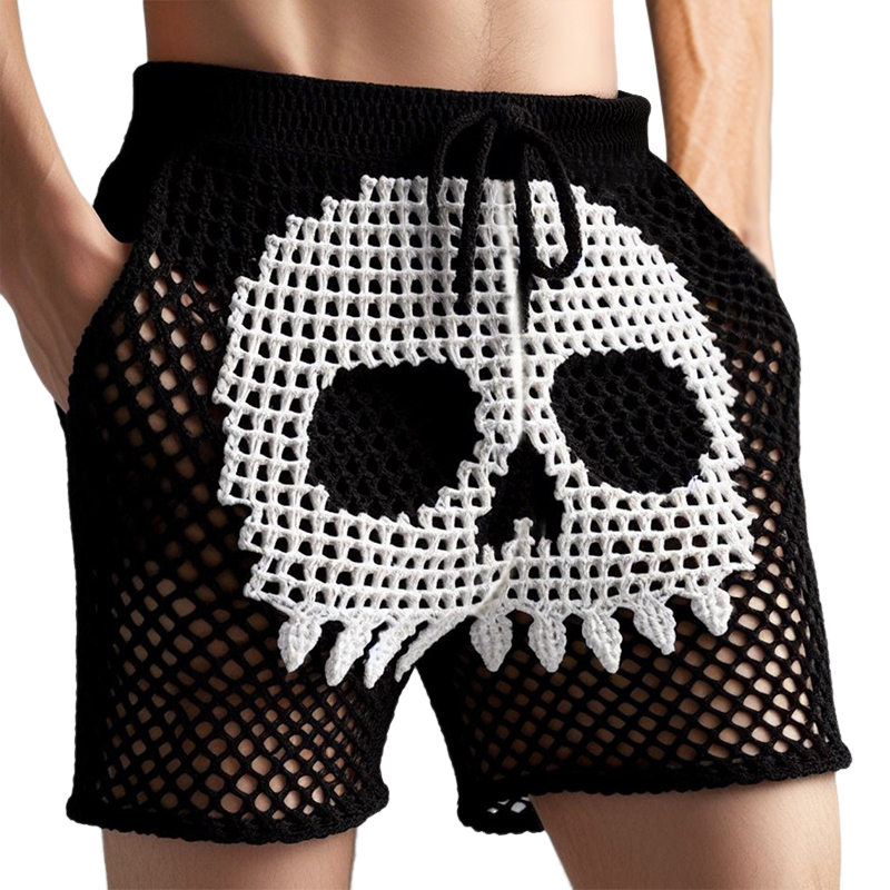 Men's Retro Simple Skull Knit Drawstring Shorts ASW1124D5TO