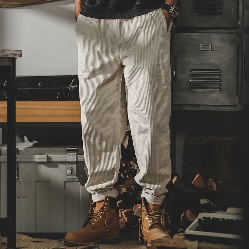 Men's Solid Color Corduroy Straight Casual Pants 