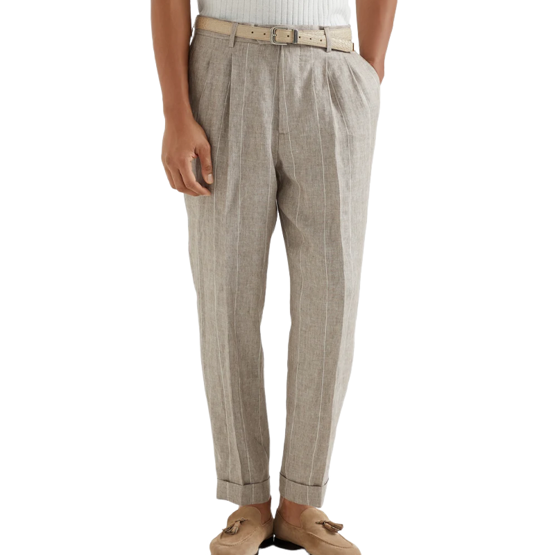 Men's Spring and Summer Fashion Classic Casual Suit Pants Cotton and Linen Striped Pants