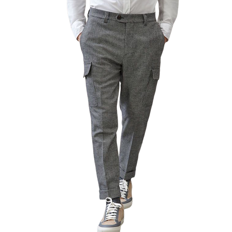Men's Spring Fashion Classic Casual Houndstooth Multi-Pocket Pants 