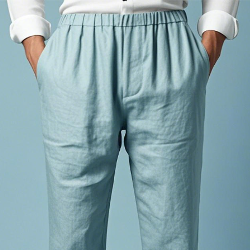 Men's Spring and Summer Fashion Classic Casual Elastic Waist Cotton and Linen Pants 