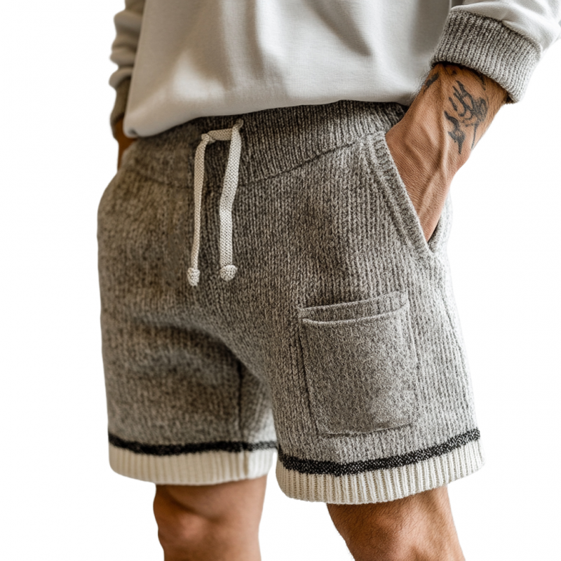 Men's Casual Contrast Knitted Elastic Waist Sports Shorts ASW1257D2M