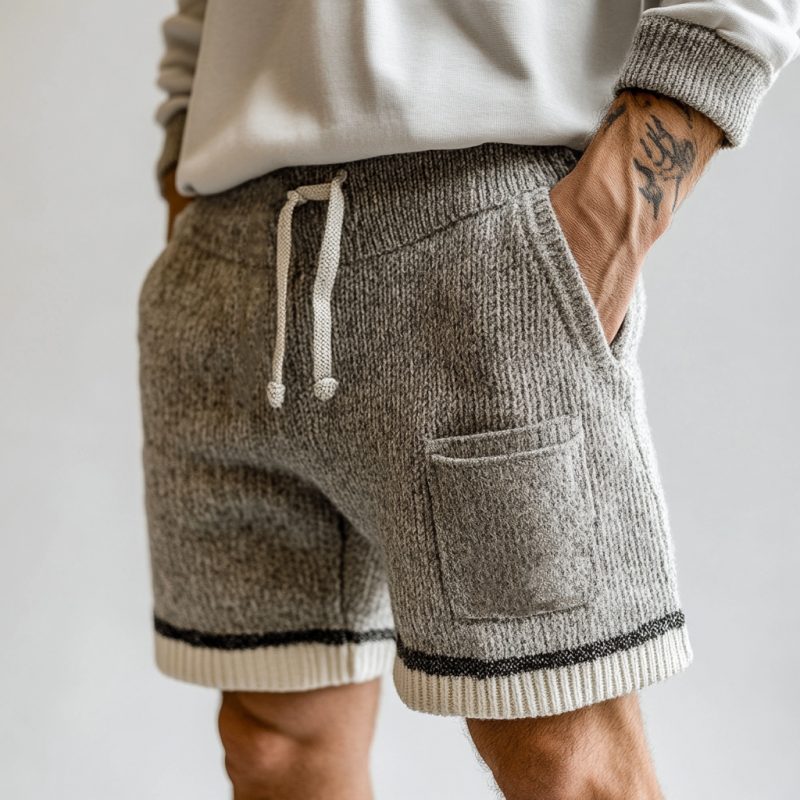 Men's Casual Contrast Knitted Elastic Waist Sports Shorts ASW1257D2M