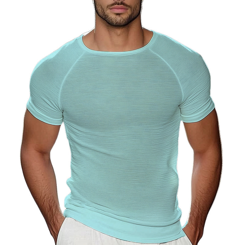 Men's Summer Basic Knitted Solid Color Short Sleeve T-Shirt ASW1297D0U