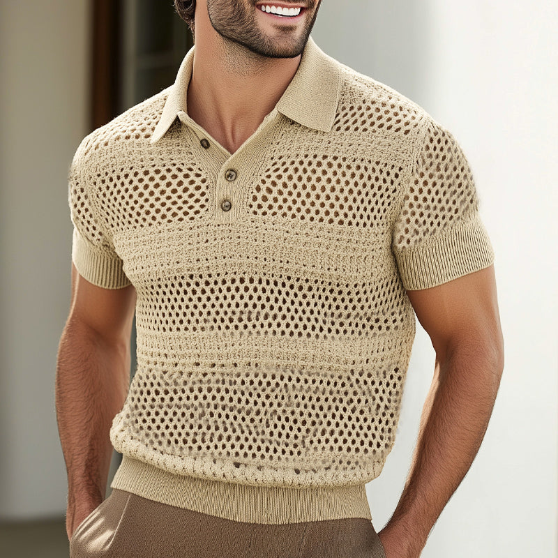 Men's Summer Knitted Breathable Polo Neck Short Sleeve T-Shirt ASW1465D6U